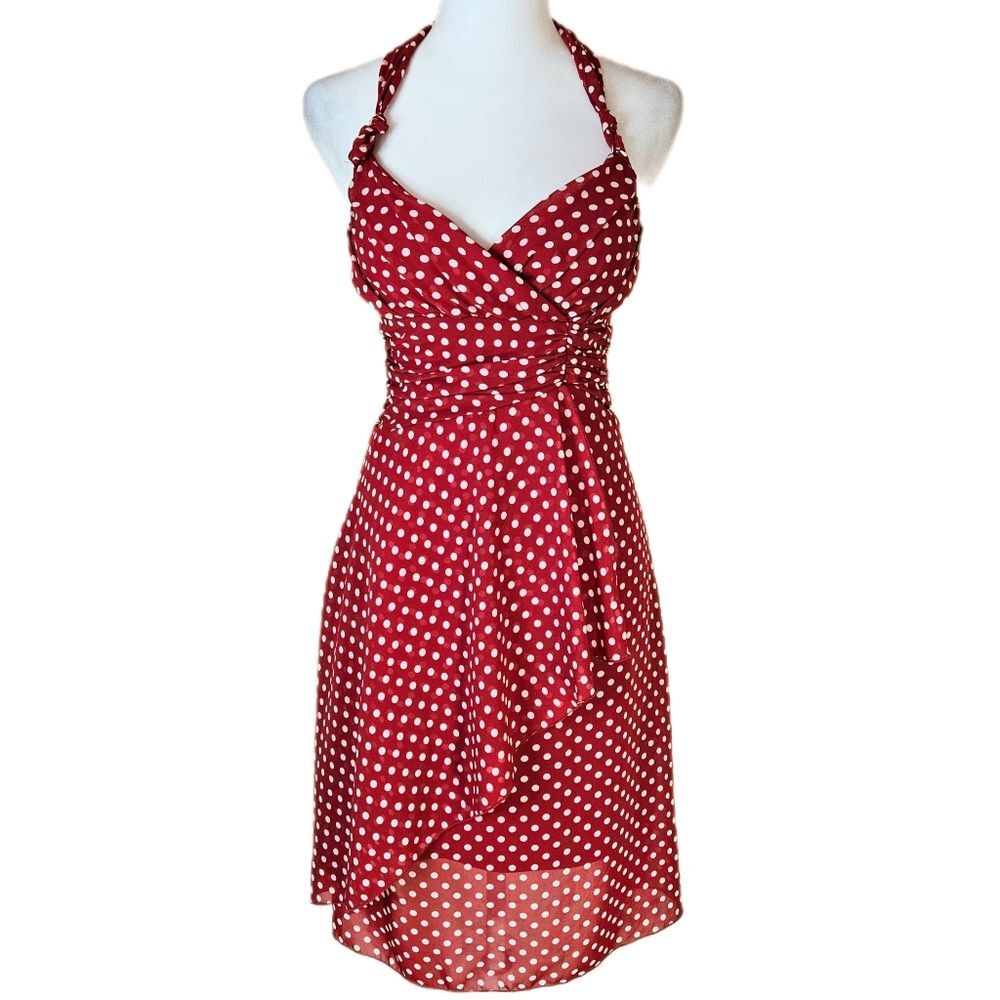 A. Byer Red Polka Dot Halter Dress Juniors 3‎ Retro Pinup Rockabilly Homecoming